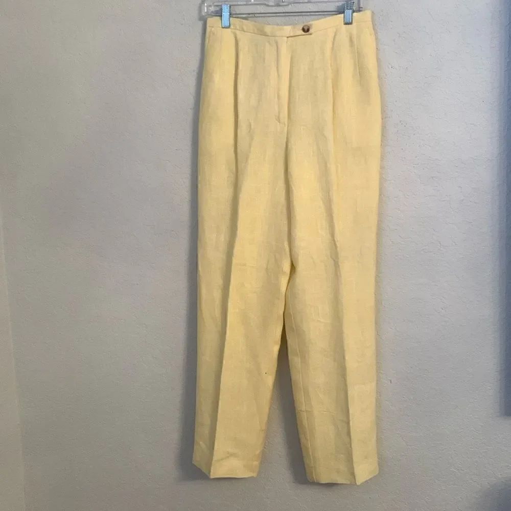 Harve Benard Linen Yellow Pockets Button Zip Women’s Pants Size 10